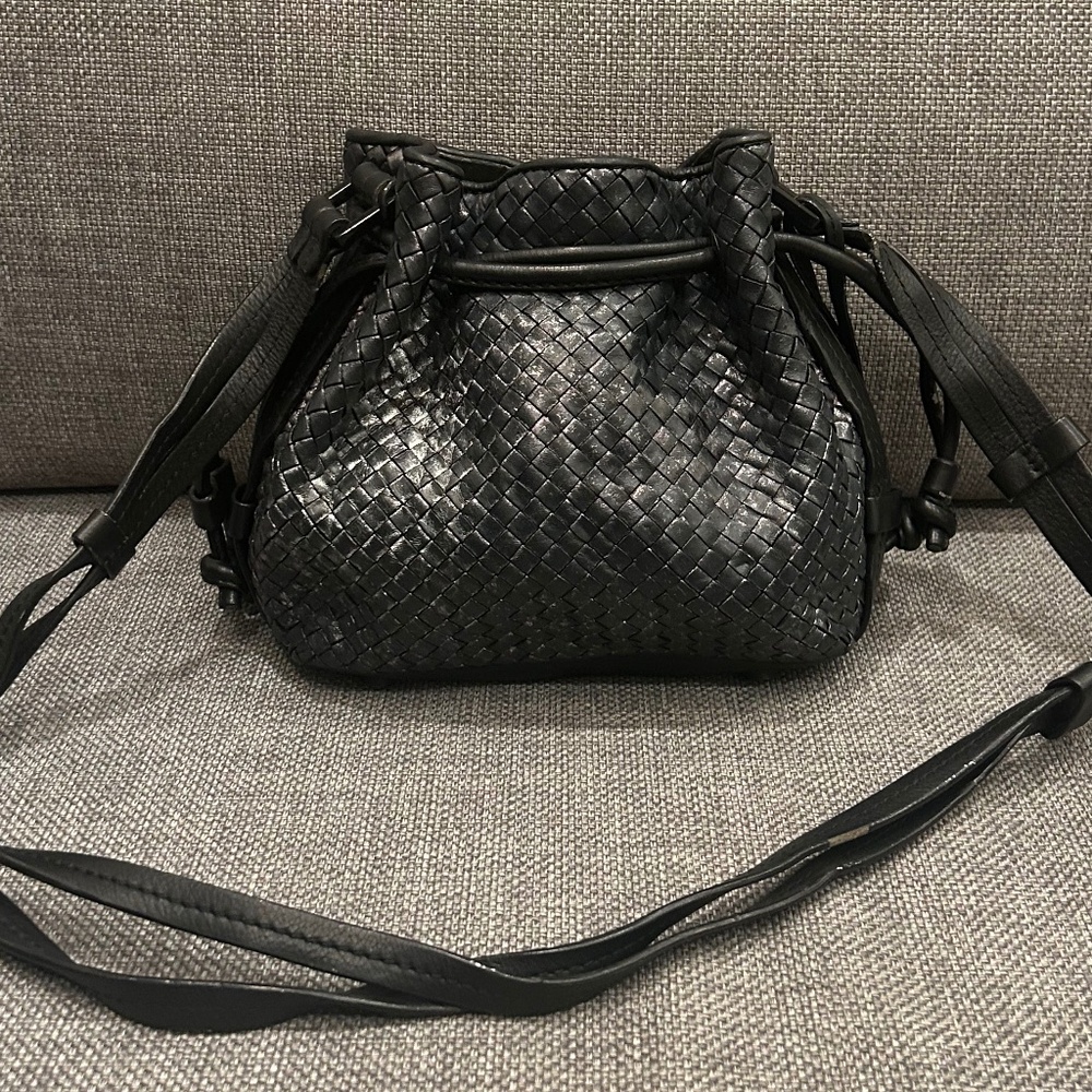 RACHEL ZOE WOVEN LEATHER DRAWSTRING CROSS BODY BAG